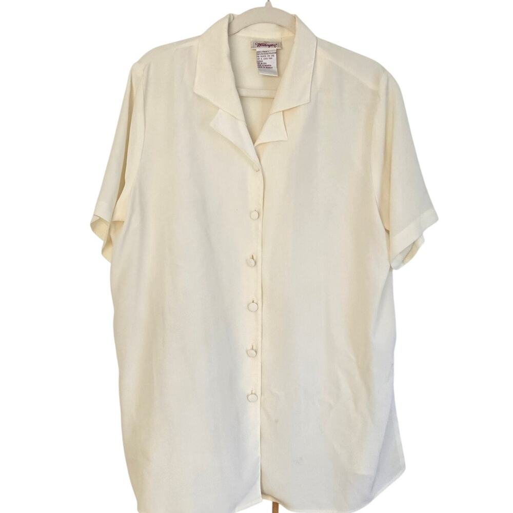 Vintage Classic Worthington Cream Short Sleeve Button Up Blouse Notched Collar L